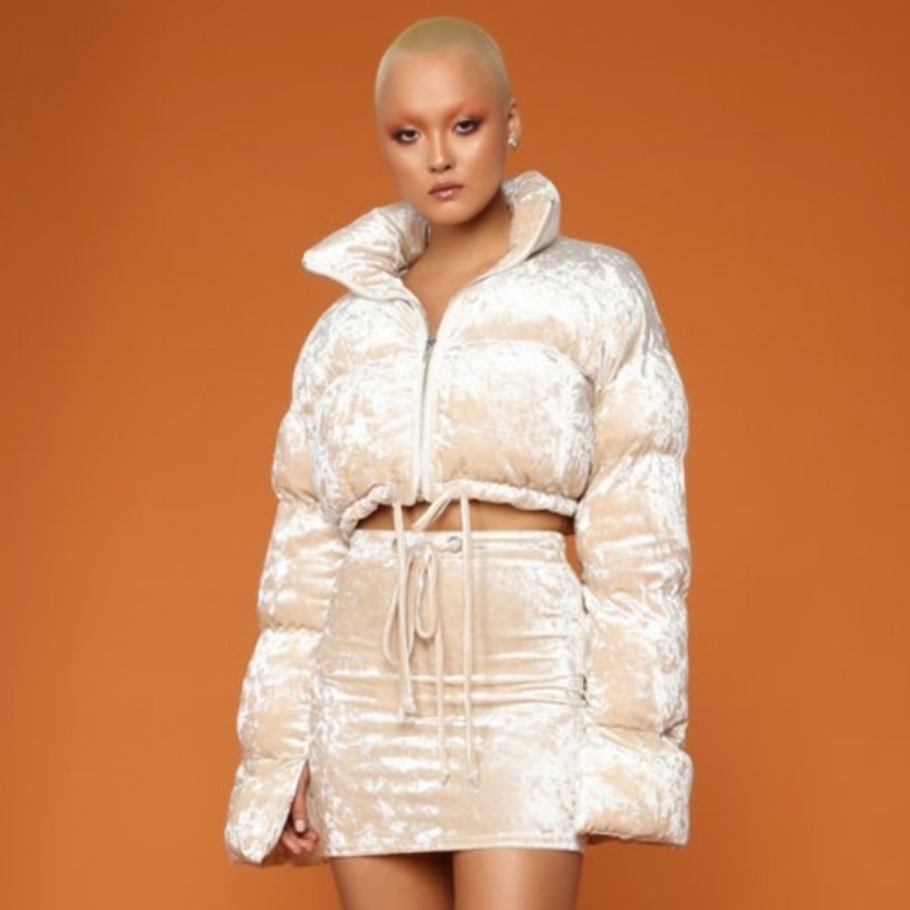 Fashion Nova x Cardi B Velvet Crop Puffer Jacket
